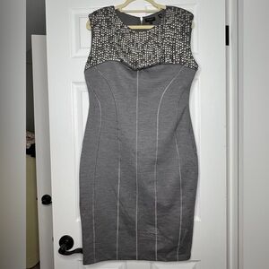 🩶 Ted Baker London Embellished Gray Sheath Cocktail Dress | Size 5 US 12